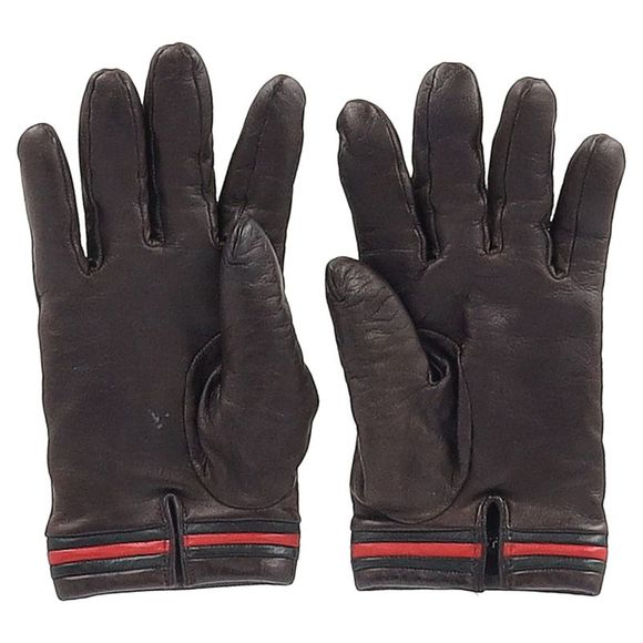 Gucci Web Winter Gloves in Brown Leather - Picture 2 of 6